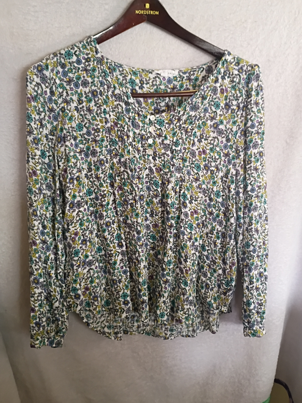 Floral Long-Sleeve Women’s Top - Teal, Yellow, Purple